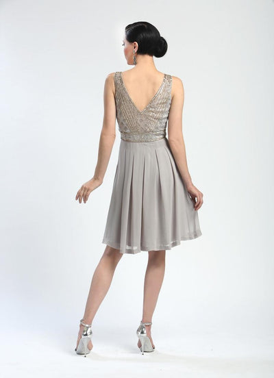 Sue Wong - Ornate V-Cut Back Dress N4216 in Silver and Gray