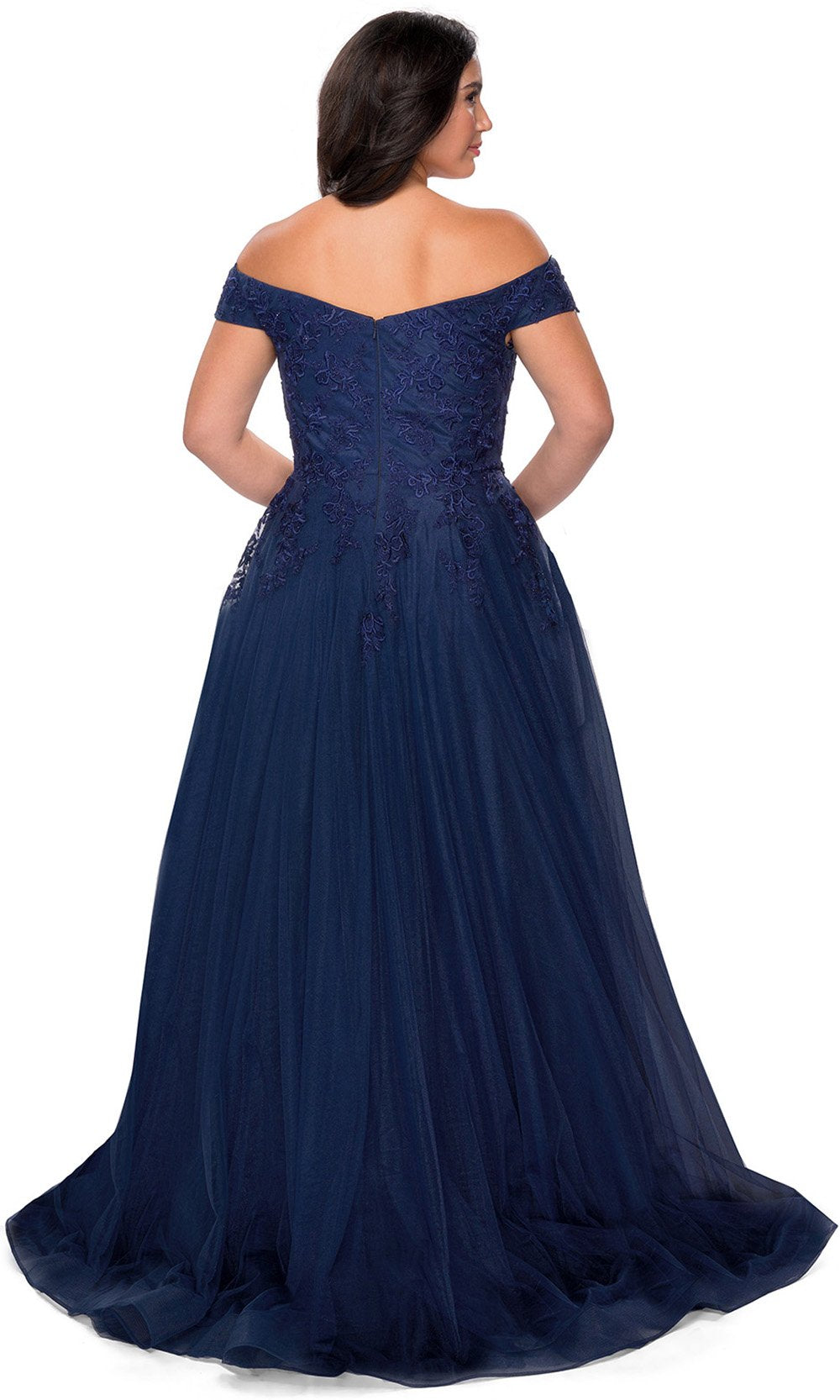 La Femme - Off Shoulder Embroidered A-Line Gown 28950SC In Blue