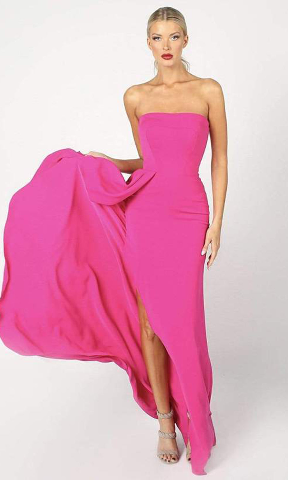 Nicole Bakti - 6942SC Strapless Straight Slit Sheath Gown In Pink