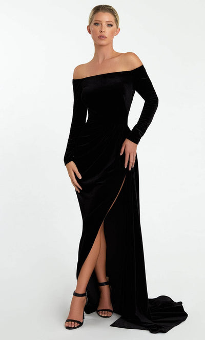 Nicole Bakti 7042 - Velvet-Fabric Eleganza Gown Special Occasion Dress 0 / Black
