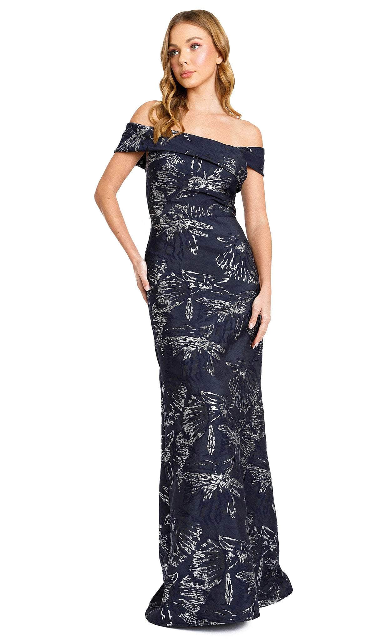 Nicole Bakti 7176 - Metallic Printed Evening Dress Special Occasion Dress 2 / Blue
