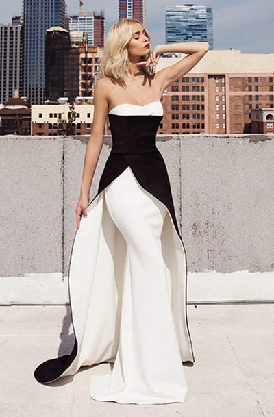Nicole Bakti - Strapless Two-Toned Oveskirt Dress 655 - 1 pc Black/White In Size 6 Available CCSALE 6 / Black/White