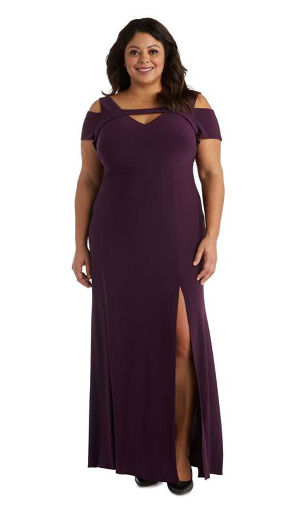 Nightway - 21519WSC Cold Shoulder Strappy Slit Stretch Dress In Purple