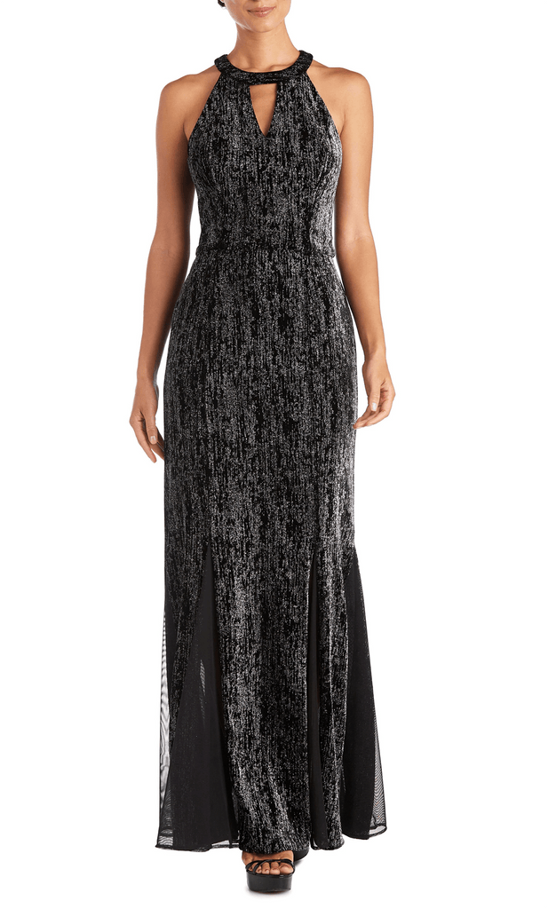 Nightway 22030 - Long Crinkle Metallic A-Line Dress