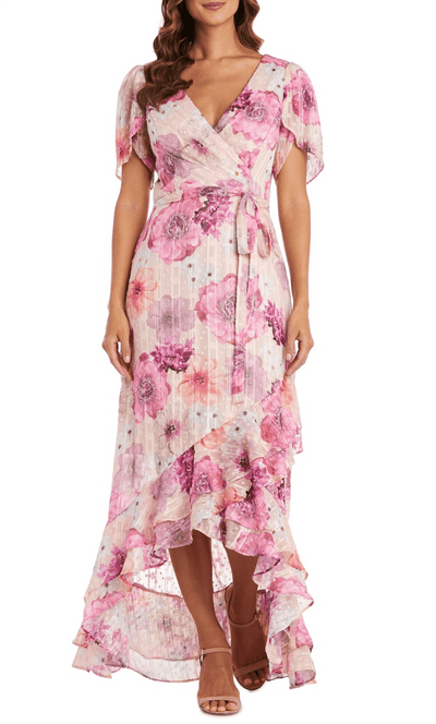 Nightway 22138 - Floral Long A-line Dress Special Occasion Dress 0 / Pink