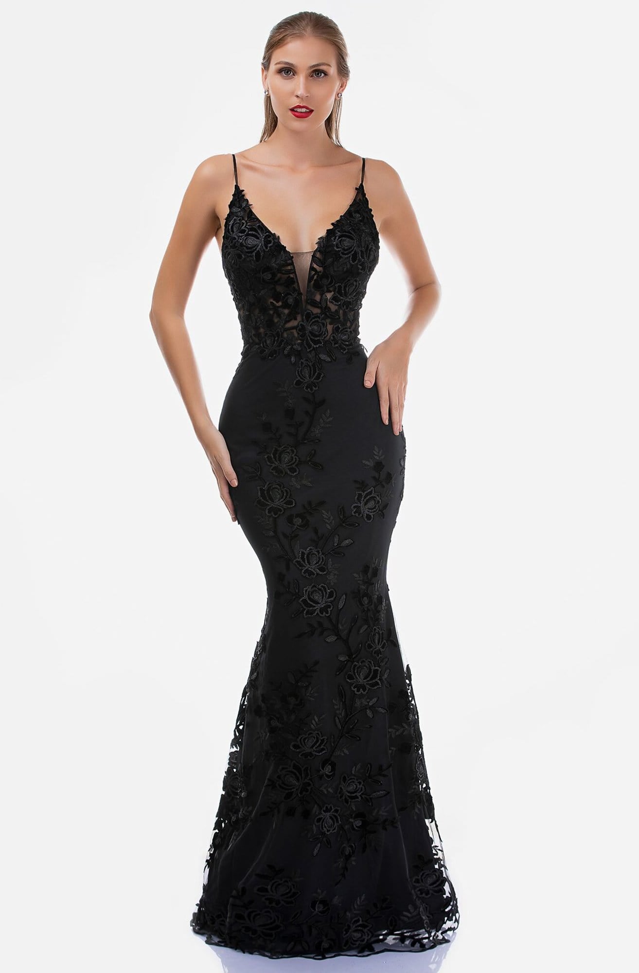 Nina Canacci - Embroidered Fitted Evening Dress 2240 In Black