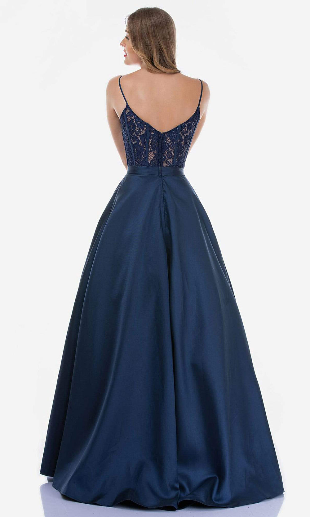 Nina Canacci - 2250SC V Neck Corset A-line Scuplted Gown In Blue