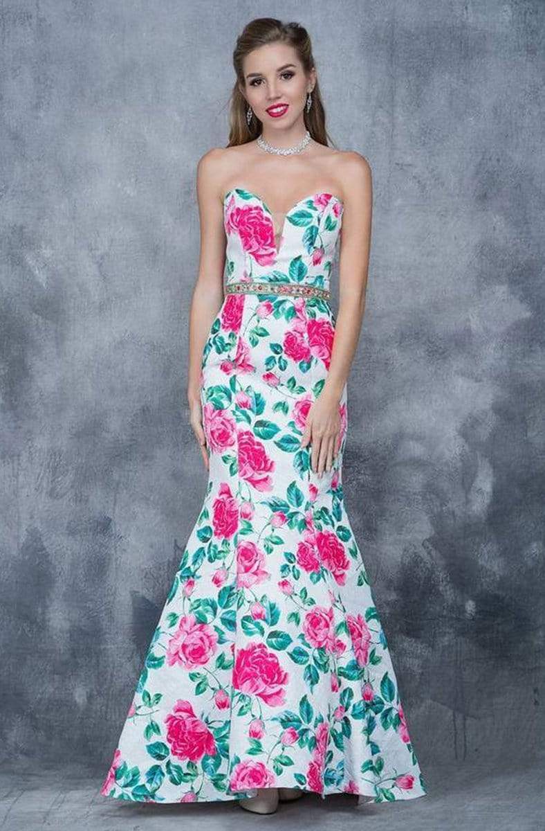Nina Canacci - Floral Deep Sweetheart Mermaid Dress 1362 - 1 pc White Print in Size 4 Available CCSALE 4 / White Print