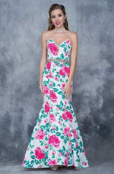 Nina Canacci - Floral Deep Sweetheart Mermaid Dress 1362 - 1 pc White Print in Size 4 Available CCSALE 4 / White Print