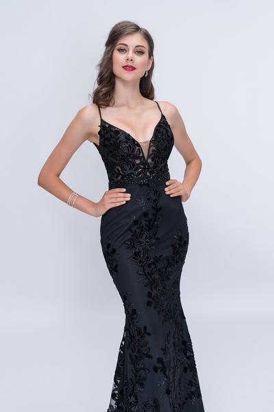 Nina Canacci - Sequin and Embroidered V-neck Trumpet Dress 2207 - 1 pc Black In Size 10 Available CCSALE 10 / Black