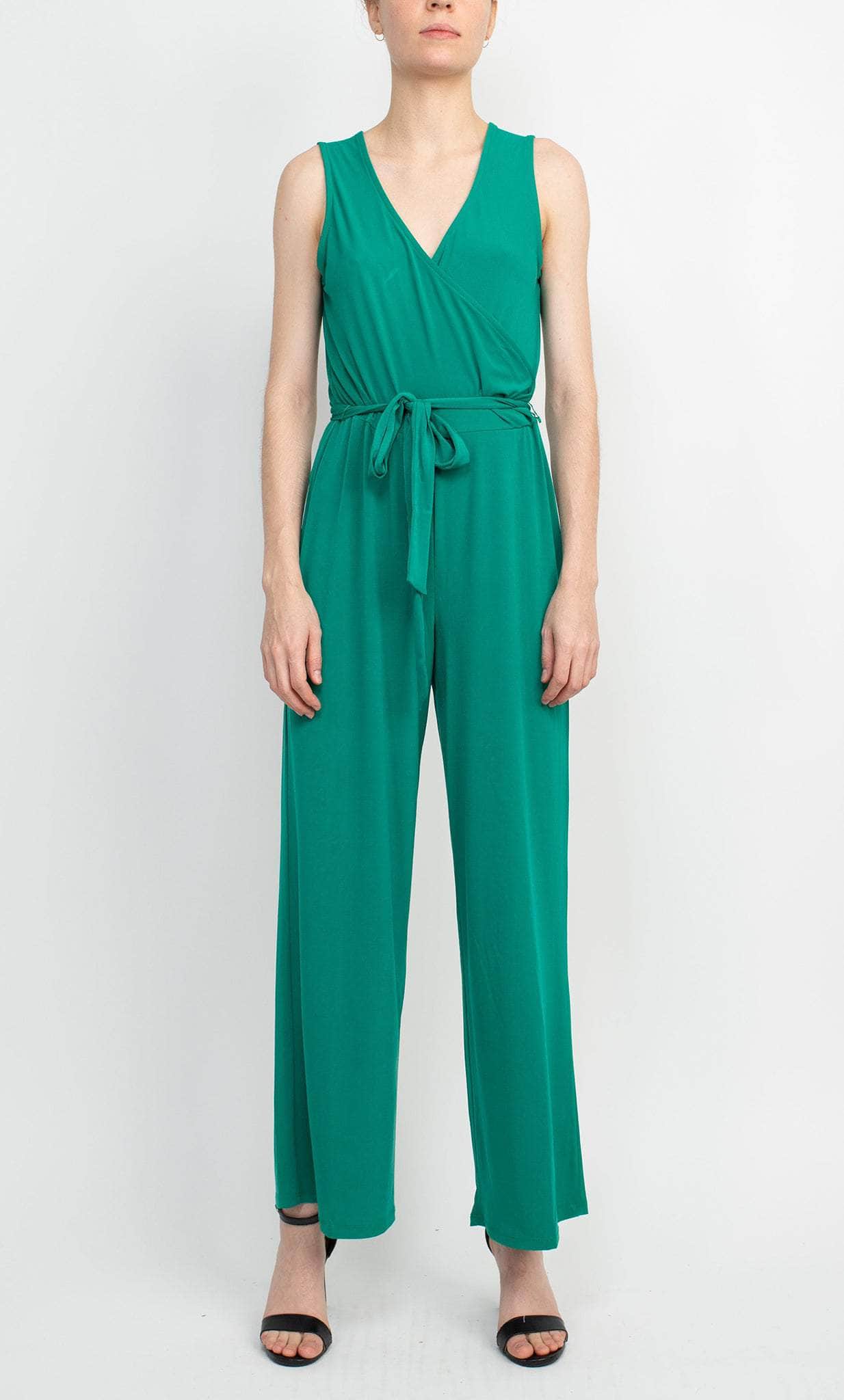 Nina Leonard L9678C - Sleeveless V-Neck Jumpsuit Formal Pantsuits L / Kelly Green