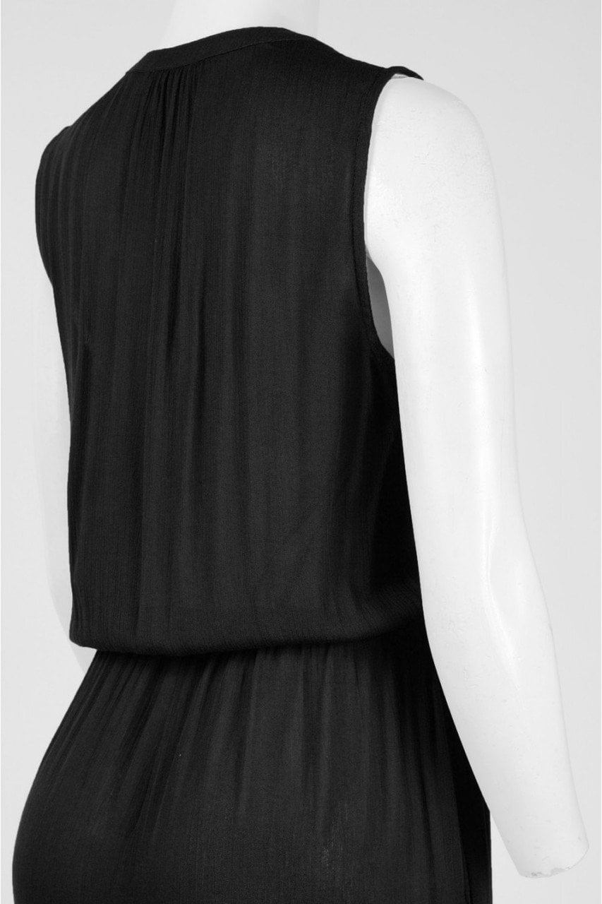 Nina Leonard - L5572A Front Placket Tie-Waist Jumpsuit in Black
