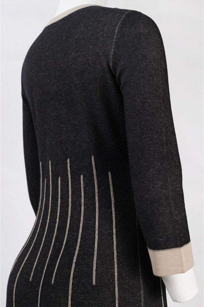 Nine West - 10588854 Scoop Neck Cotton Knit Skater Dress in Black and Gray