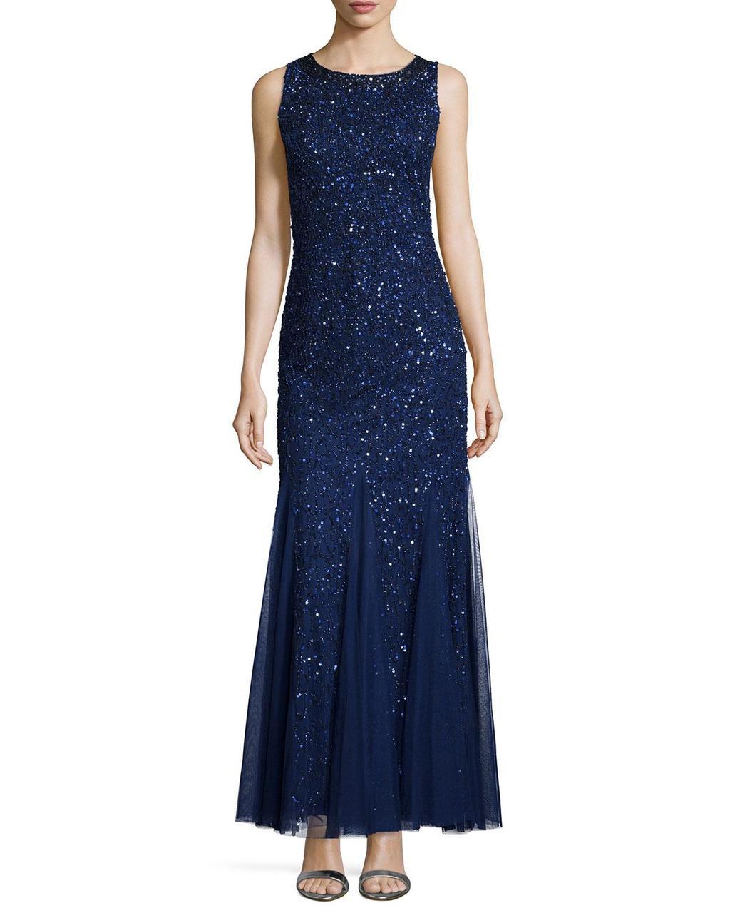 Aidan Mattox - Embellished Jewel Neck Dress 251705110 in Blue