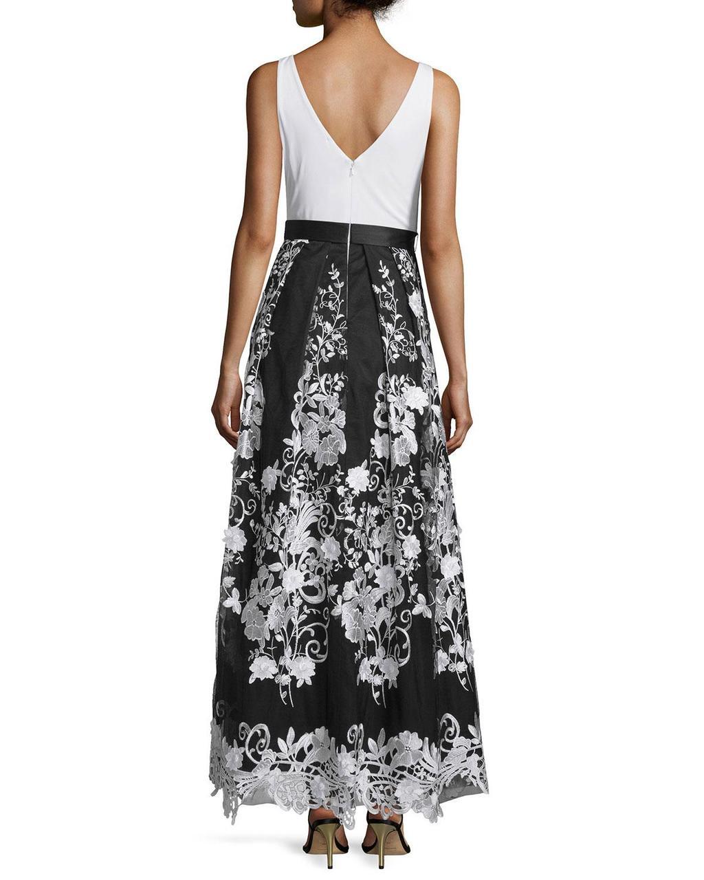 Aidan Mattox - Floral Long Dress 54469680 in Black and White