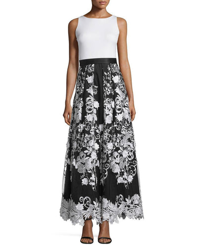 Aidan Mattox - Floral Long Dress 54469680 in Black and White