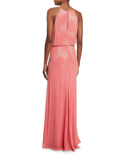 Aiden Mattox - Beaded Halter Neck Dress 54470000  in Pink