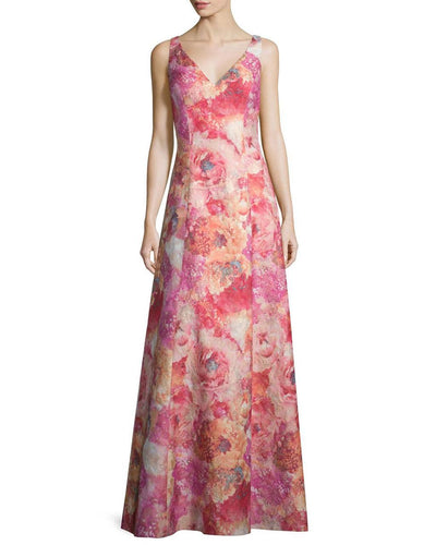 Aidan Mattox - Sleeveless V Neck Long Dress MD1E200058 in Pink and Multi-Color