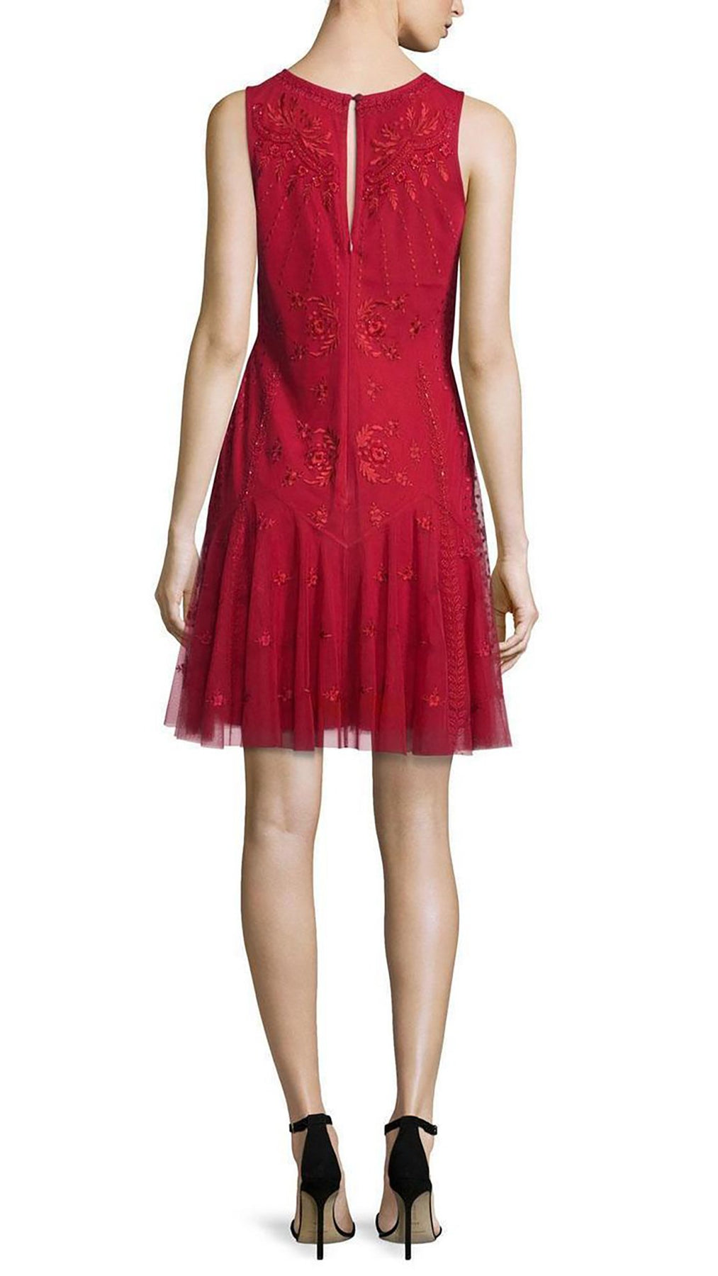 Aidan Mattox - 54473380 Embroidered Mesh Short Dress  in Red