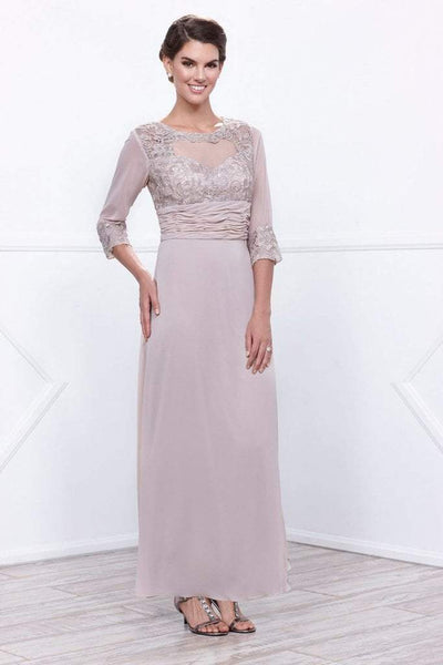 Nox Anabel - 5101 Quarter Length Sleeves Empire Long Dress in Neutral
