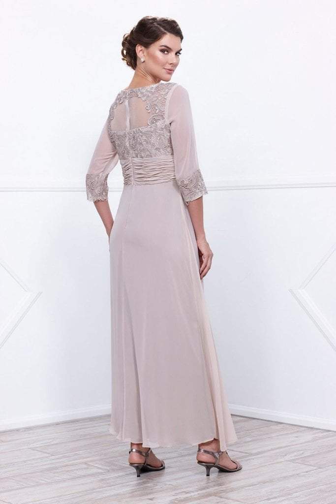 Nox Anabel - 5101 Quarter Length Sleeves Empire Long Dress in Neutral