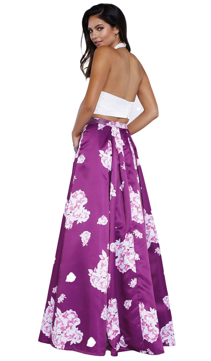 Nox Anabel - 8245SC Floral Printeed Two Piece Halter A-line Dress