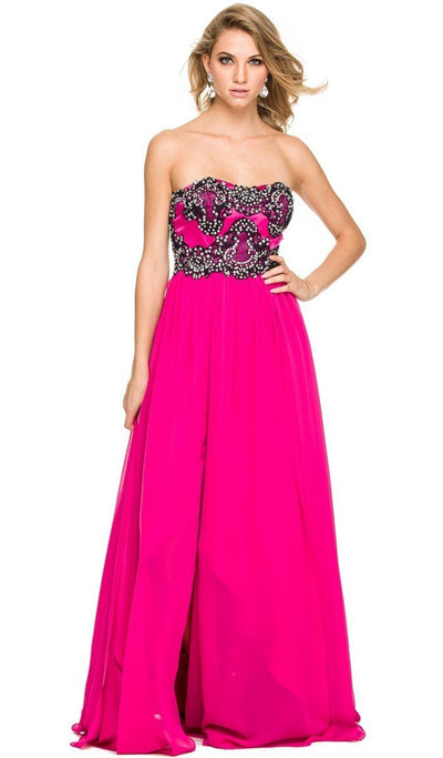 Nox Anabel - 2554 Embellished Semi-Sweetheart A-line Dress Special Occasion Dress XS / Fuchsia