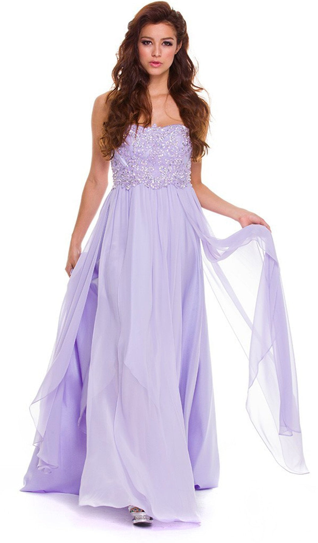 Nox Anabel - 2554 Embellished Semi-Sweetheart A-line Dress Special Occasion Dress XS / Lilac