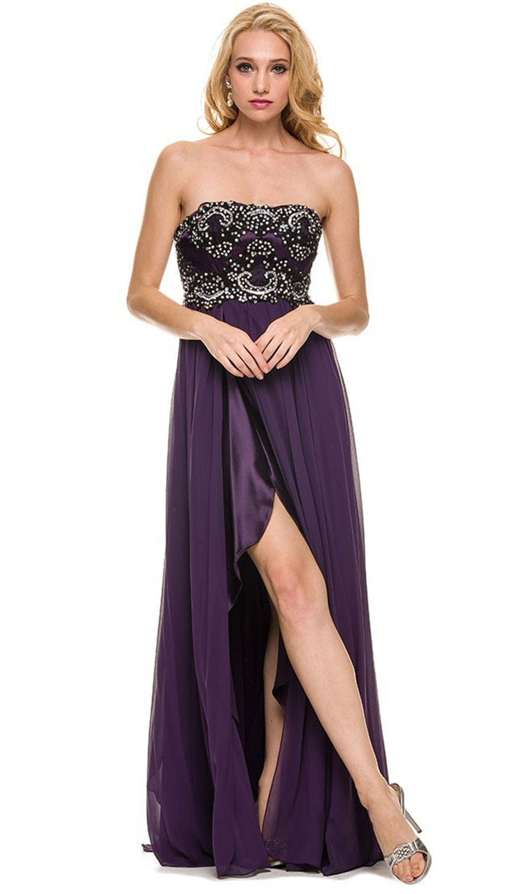 Nox Anabel - 2554 Embellished Semi-Sweetheart A-line Dress Special Occasion Dress XS / Plum