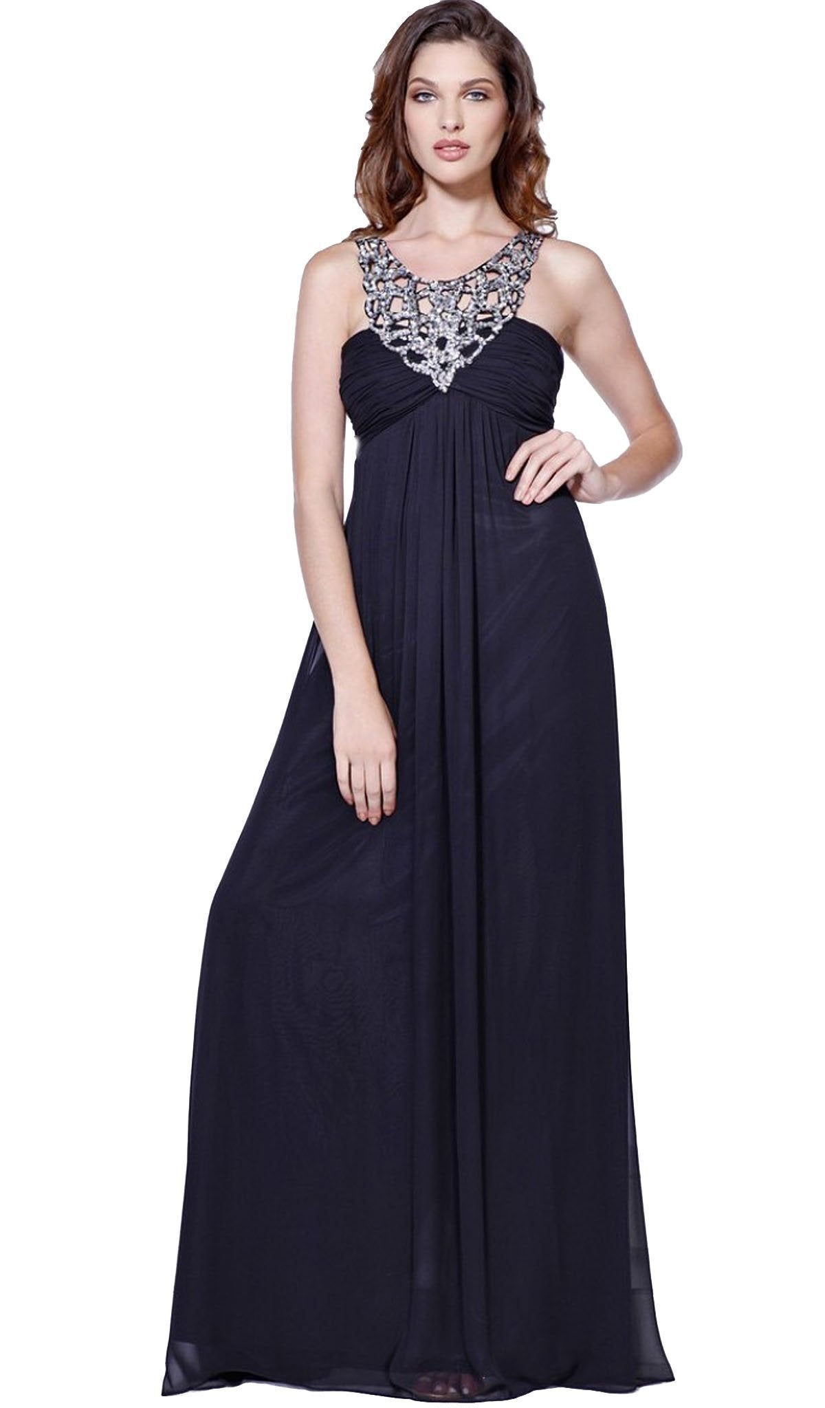 Nox Anabel - 2592 Embellished Scoop Neck Empire Waist Evening Dress Special Occasion Dress XS / Black