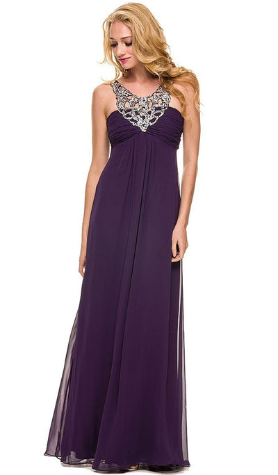 Nox Anabel - 2592 Embellished Scoop Neck Empire Waist Evening Dress Special Occasion Dress XS / Lime