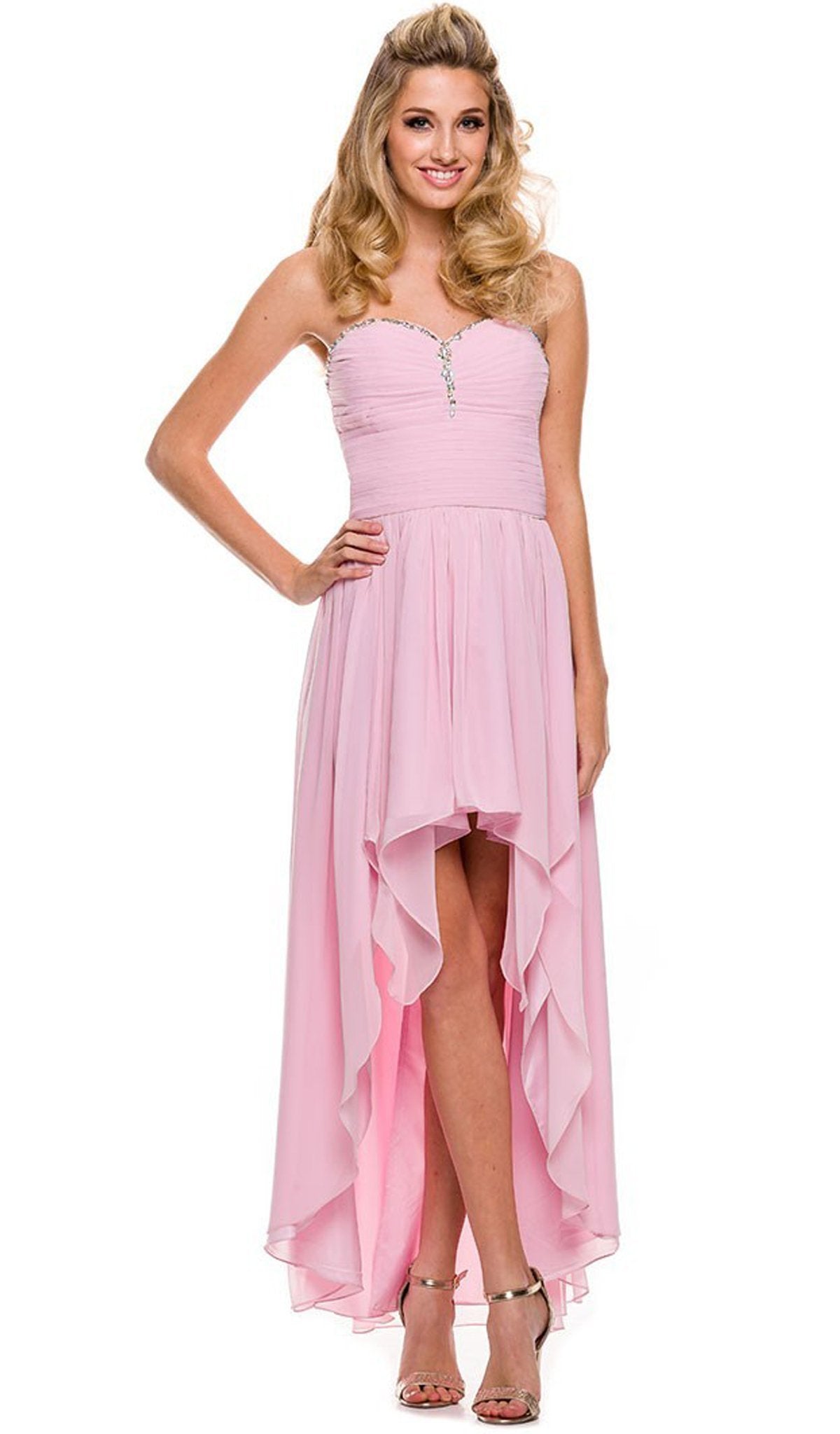Nox Anabel - 2699 Strapless Ruched High Low Dress Special Occasion Dress XS / Baby Pink