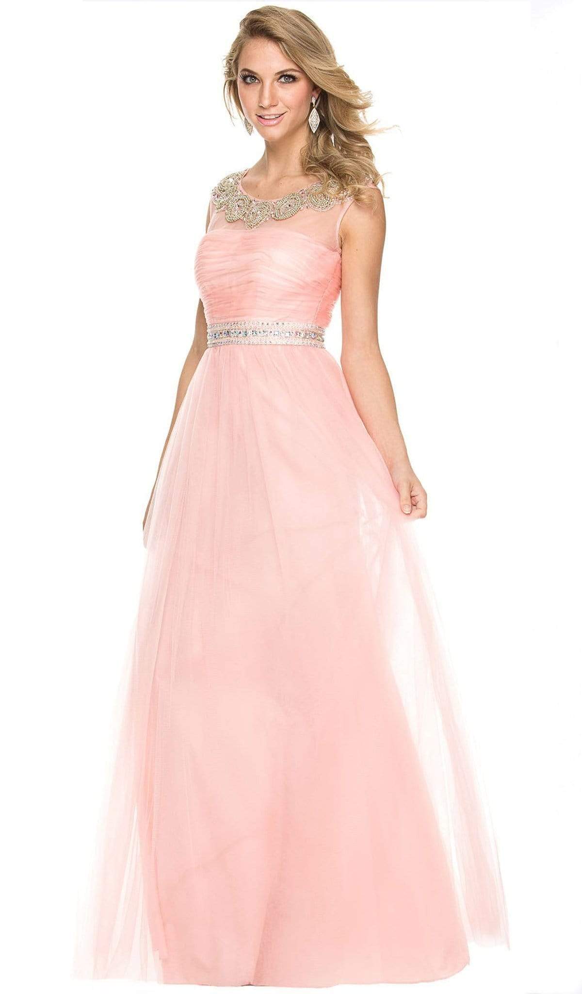 Nox Anabel - 3129 Embellished Bateau A-line Dress Special Occasion Dress XS / Bashful Pink