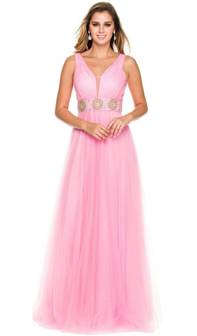 Nox Anabel - 3134 Sleeveless Ruched A-Line Long Gown Special Occasion Dress XS / Baby Pink