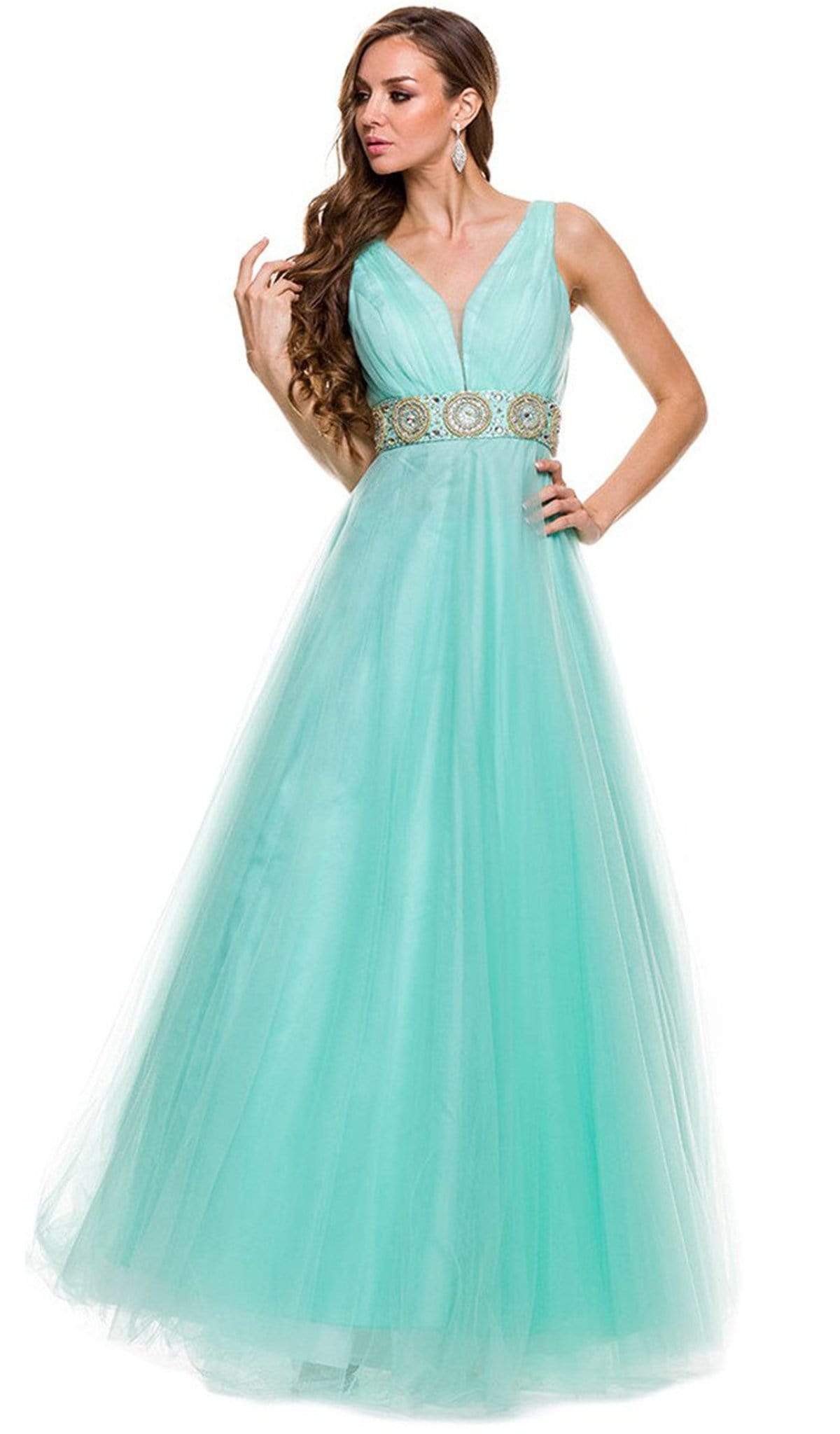 Nox Anabel - 3134 Sleeveless Ruched A-Line Long Gown Special Occasion Dress XS / Mint Green