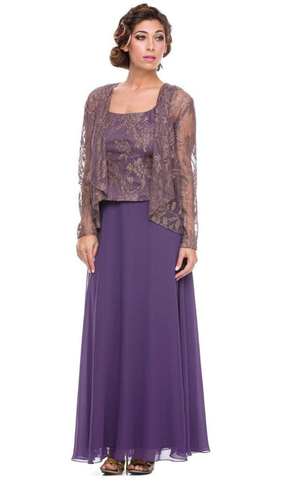 Nox Anabel - 5076 Lace Dress with Sheer Jacket Mother of the Bride Dresses M / Plum & Gold