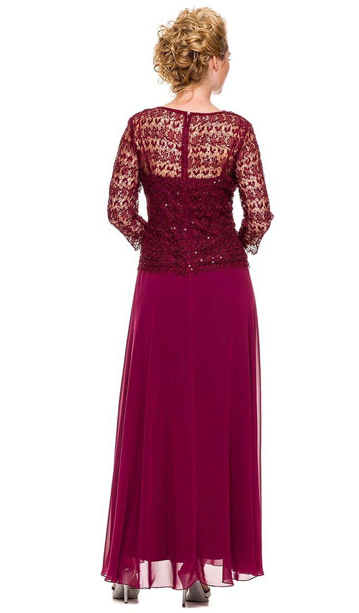 Nox Anabel - 5083 Quarter Sleeves Lace Overlay Top Long Formal Dress Special Occasion Dress