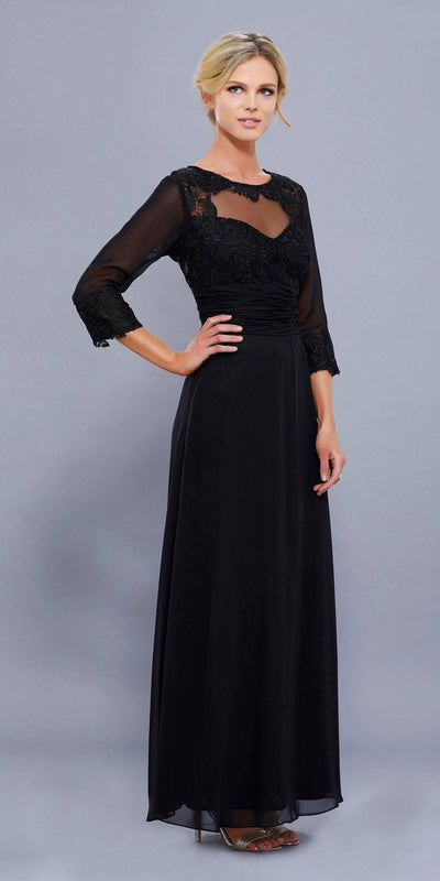 Nox Anabel - 5101 Quarter Length Sleeve Empire Long Formal Dress Special Occasion Dress M / Black