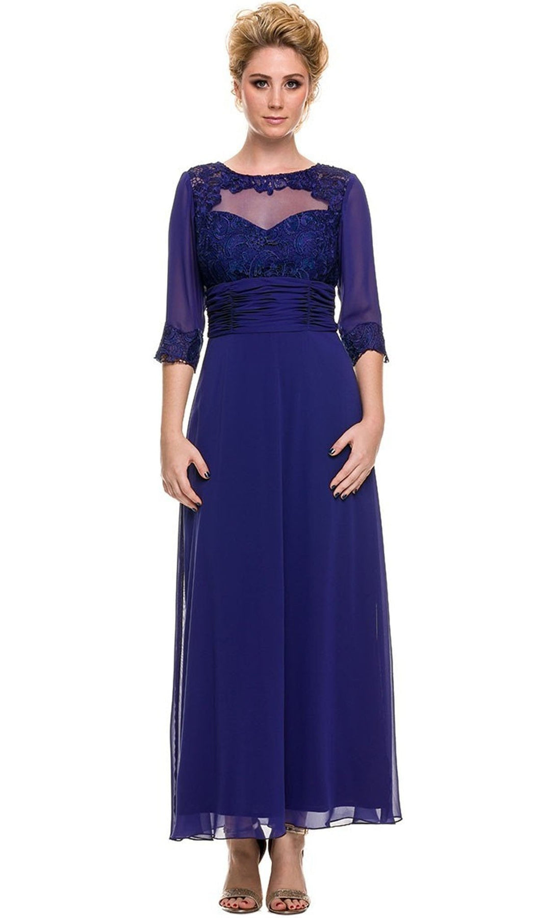 Nox Anabel - 5101 Quarter Length Sleeve Empire Long Formal Dress Mother of the Bride Dresses M / Royal Blue