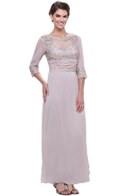 Nox Anabel - 5101 Quarter Length Sleeve Empire Long Formal Dress Mother of the Bride Dresses M / Sand
