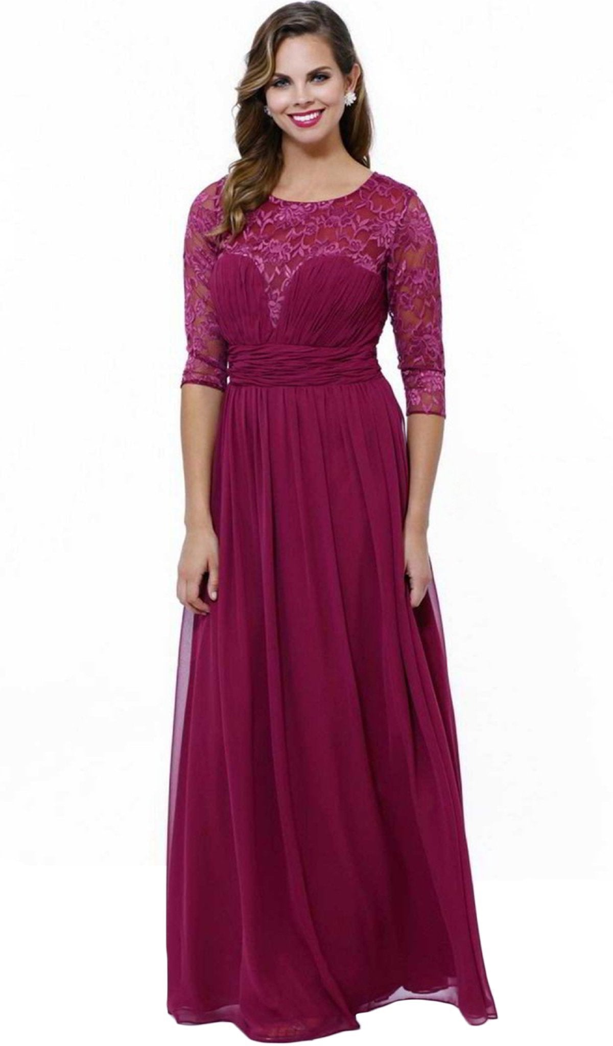 Nox Anabel - 5118 Illusion Sweetheart Long Evening Gown Special Occasion Dress M / Burgundy