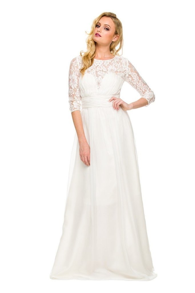 Nox Anabel - 5118 Illusion Sweetheart Long Evening Gown Special Occasion Dress M / Ivory