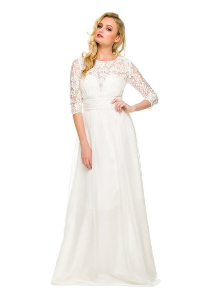 Nox Anabel - 5118 Illusion Sweetheart Long Evening Gown Special Occasion Dress M / Ivory