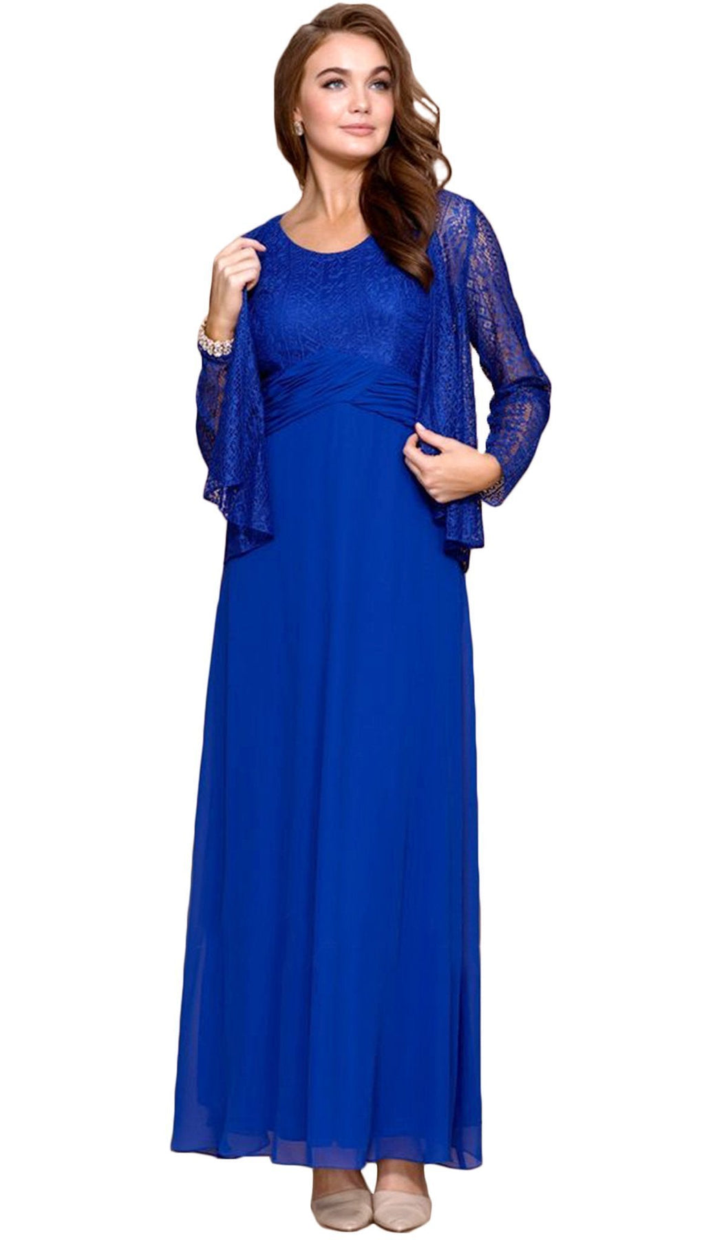 Nox Anabel - 5138 Lace Scoop Neck A-line Dress Special Occasion Dress M / Royal Blue