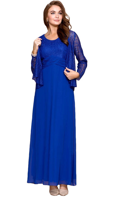 Nox Anabel - 5138 Lace Scoop Neck A-line Dress Special Occasion Dress M / Royal Blue