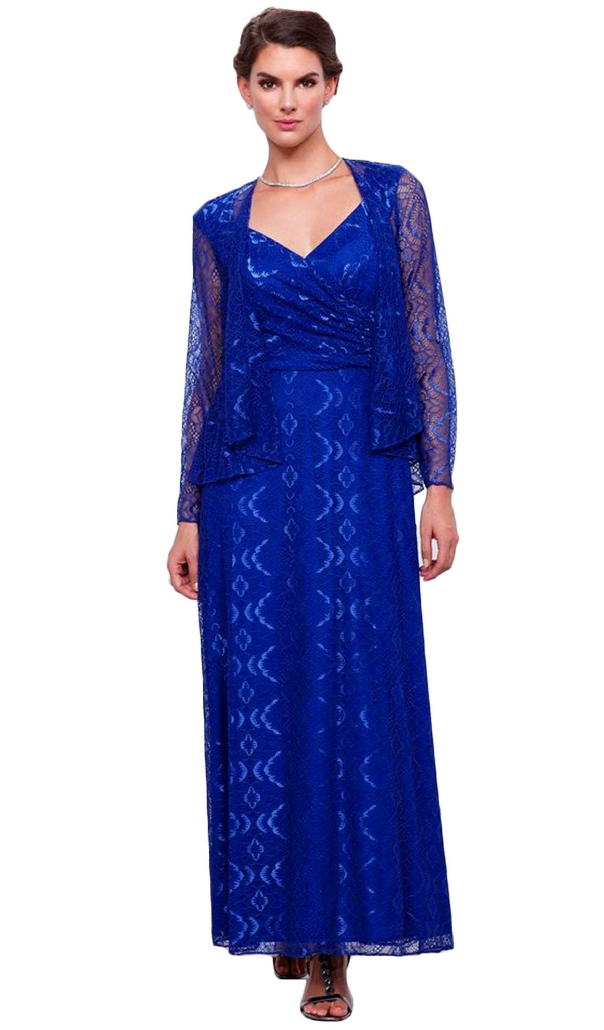 Nox Anabel - 5140 Lace V-Neck A-Line Dress Special Occasion Dress M / Royal Blue