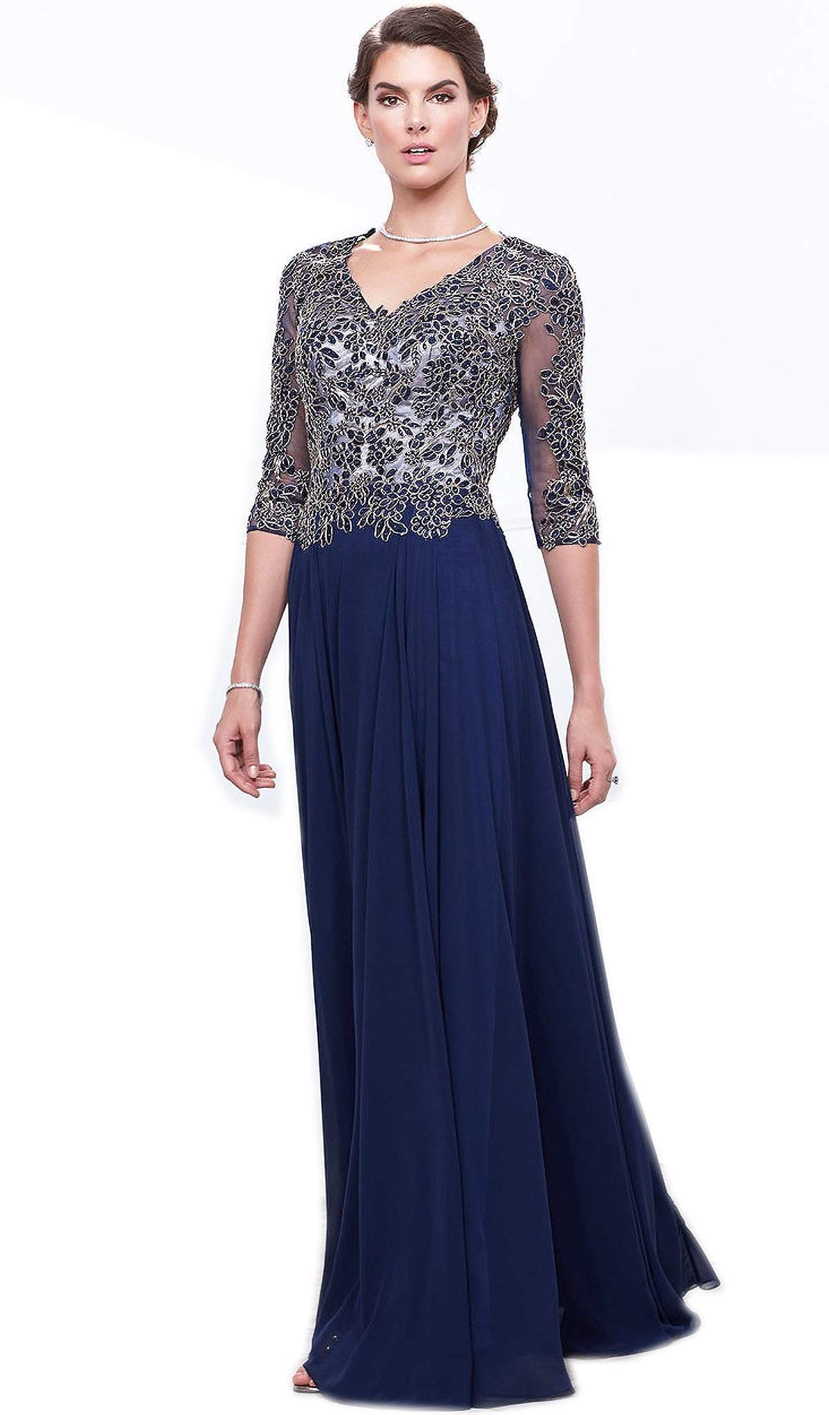 Nox Anabel - 5144 Embroidered A-Line Dress Special Occasion Dress M / Navy