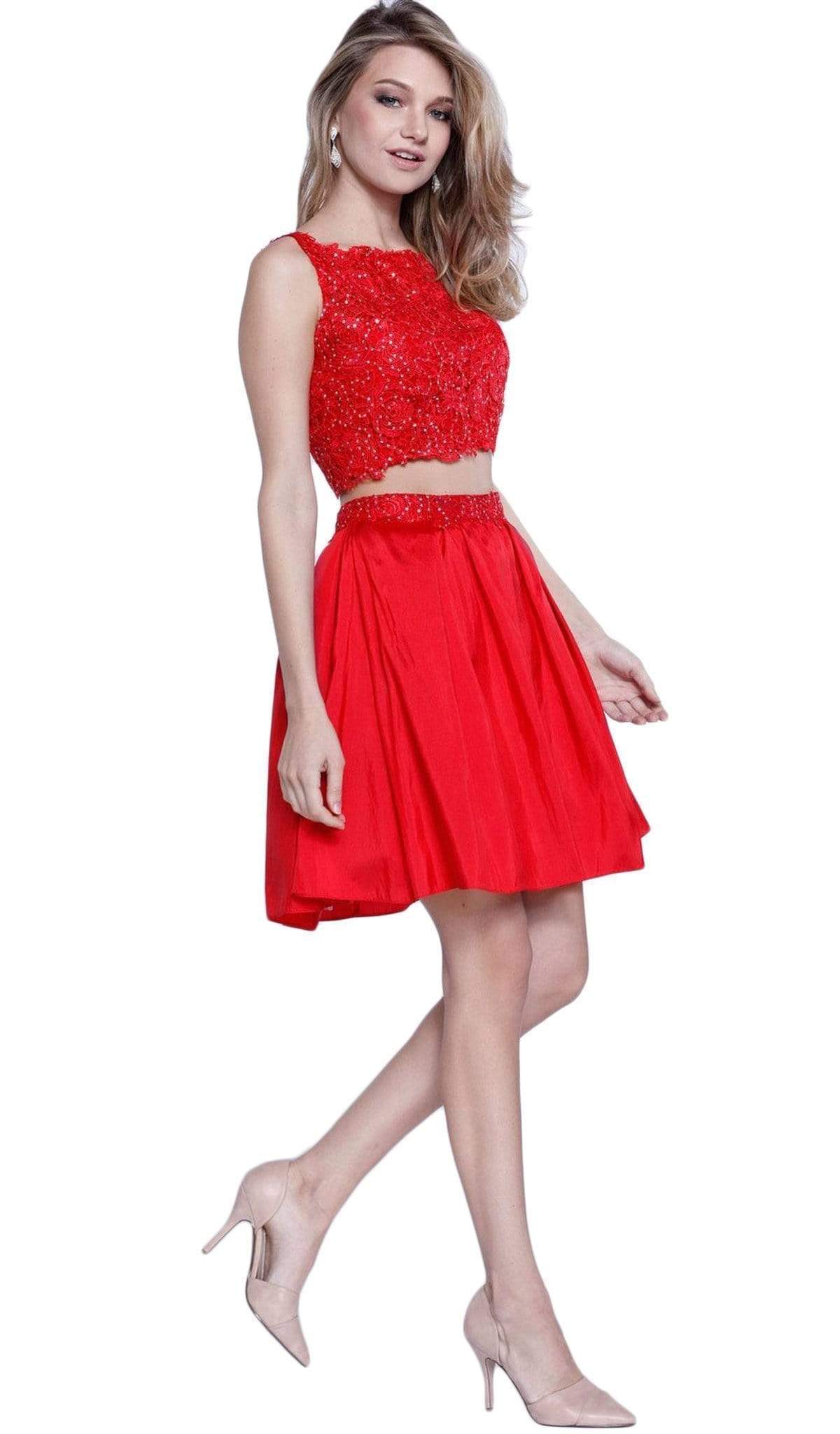 Nox Anabel - 6054 Embellished Bateau Neck Dress Special Occasion Dress XS / Red