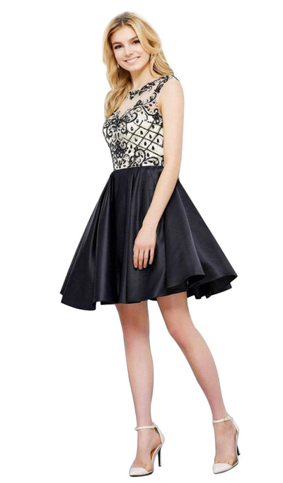 Nox Anabel - 6059 Sleeveless Illusion Adorned Cocktail Dress Special Occasion Dress XS / Black