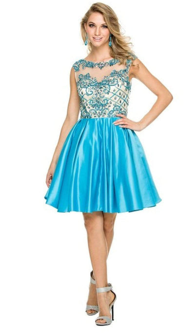 Nox Anabel - 6059 Sleeveless Illusion Adorned Cocktail Dress Special Occasion Dress XS / Turquoise